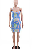 Gallus Tie Dye Printuing Sexy Package Buttocks Mini Dress CCY8679