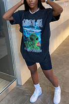 Cartoon Letter Print Casual The Home Two-Piece QQ5232