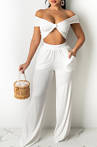 Casual Pure Color Wide-Legged Pant Ribbon Boob Tube Top Suit TRS1123