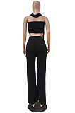 Casual Pure Color Wide-Legged Pant Ribbon Boob Tube Top Suit TRS1123