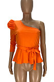 Inclined Shoulder Puff Sleeve Sexy Jacket YT3265