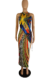 Personality Sleeveless Cultivate One's Morality Broadside Open Fork Positioning Print Dresses LS6418