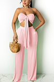 Casual Pure Color Wide-Legged Pant Ribbon Boob Tube Top Suit TRS1123