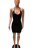 Vertical Stripes Cultivate One's Morality Gallus Pure Color Sexy V Neck Mini Dress FM6202