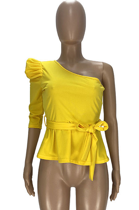 Inclined Shoulder Puff Sleeve Sexy Jacket YT3265