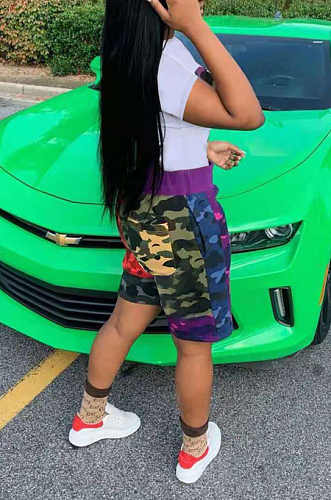 Camouflage Color Matching Cartoon Print The Pocket Two-Piece MN8345