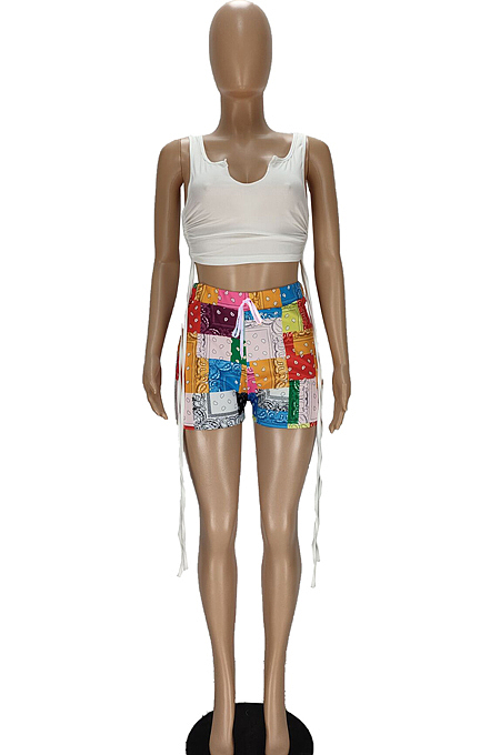 Neckline Cardigan Stay Cord Binb Patchwork Print Two-Piece MN8344