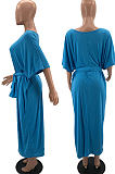 Fashion Pure Color Loose Casual Dresses Contain The Belt W8371