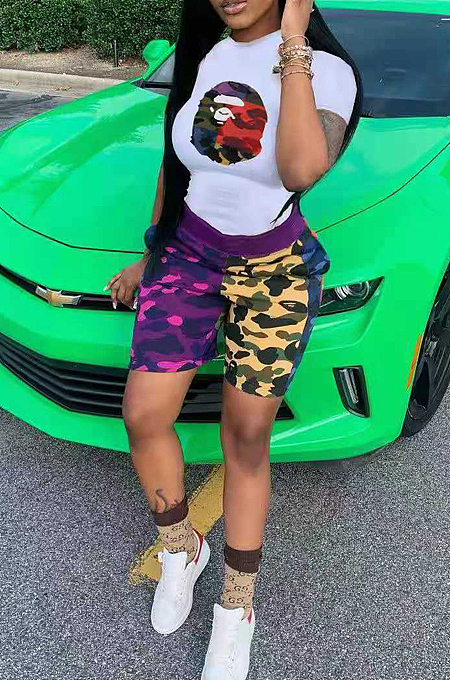 Camouflage Color Matching Cartoon Print The Pocket Two-Piece MN8345