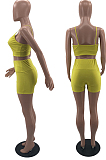 Women Fashion Pure Color Sport Yoga Sling Shorts Two-Piece W8377