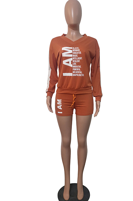 Casual Pure Color Letter Print Sport Suit T203