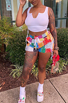 Neckline Cardigan Stay Cord Binb Patchwork Print Two-Piece MN8344