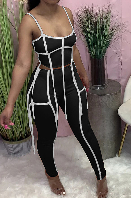 Contrast Color Ribbon Tassel Zipper Sling Suit MN8343