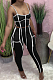 Contrast Color Ribbon Tassel Zipper Sling Suit MN8343