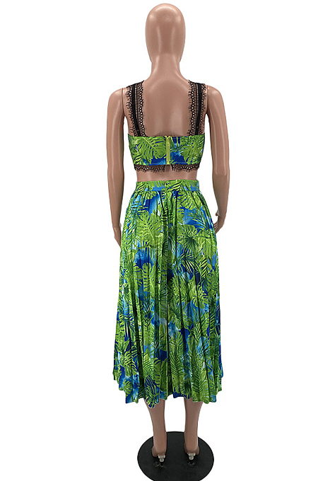 Summer Fashion Casual Print Pleated Sling SKirts W8370