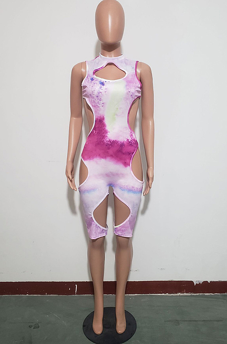 Fashion Women Sexy Tight  Shorts Hole Jumpsuits JH223