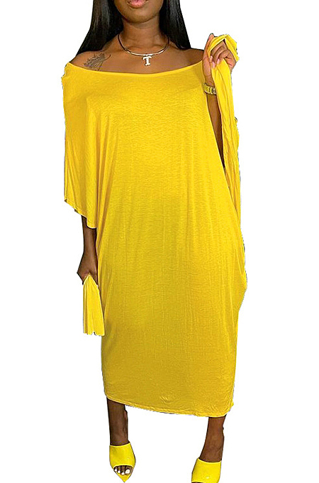 Fashion Pure Color Loose Casual Dresses Contain The Belt W8371