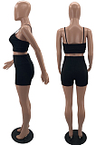 Women Fashion Pure Color Sport Yoga Sling Shorts Two-Piece W8377