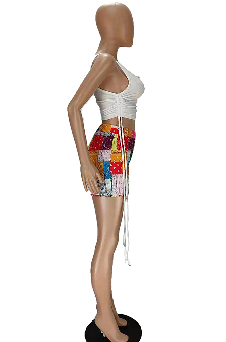 Neckline Cardigan Stay Cord Binb Patchwork Print Two-Piece MN8344