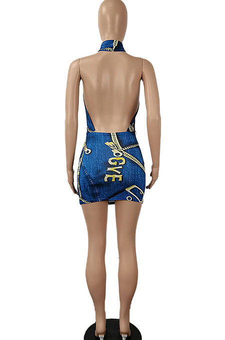 Sexy Fashion Club Backless Printing Mini Dress SH7250