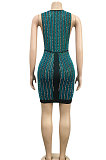 Fashion Sexy Dark V Sleeveless Hot Drilling Mini Dress XZ5081