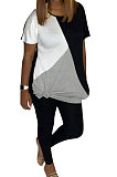 Fashion Pure Color Spliced Casual Three-Colour Dress R6219