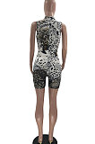 Club Sexy Tight Printing Positioning Burnt Flower Romper Shorts MF6613