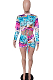 Sexy Fashion Drawsting Tie Dye Print Midi Dress BS1260 
