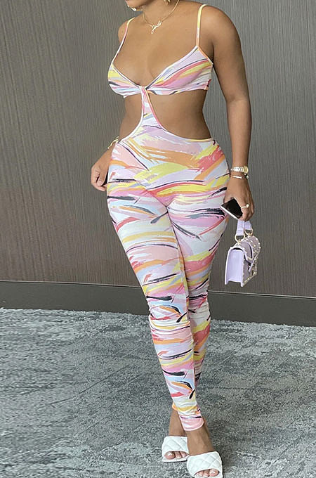 Fashion Womne Printing Backless Sexy Bodycon Jumpsuits NL6054
