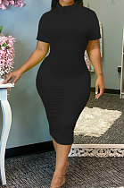 Sexy Trendy Skorts Sleeve Pure Color Midi Dress SH7249