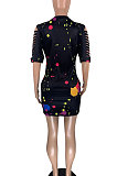 Sexy Printing Inkjet Hollow Out Mini Dress KKY8013