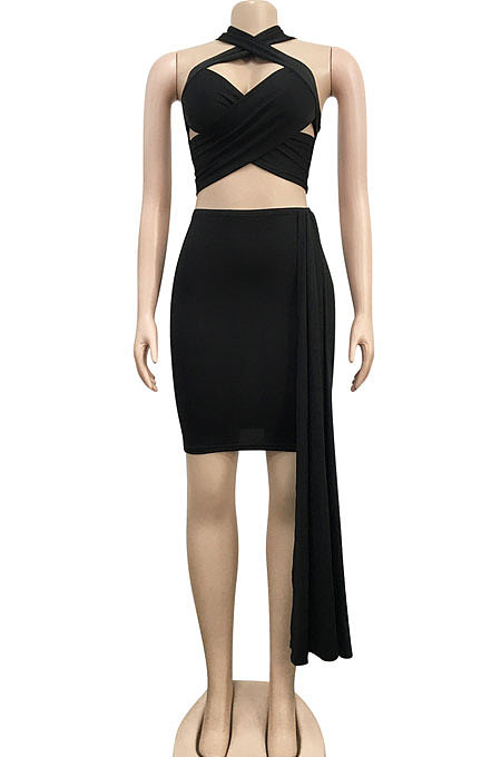 Sexy Bind Chest Wrap Pure Color Skirts Sest XZ5087
