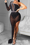 Women Sexy Club Net Yarn Irregular Long Dress XZ5028