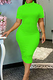 Sexy Trendy Skorts Sleeve Pure Color Midi Dress SH7249