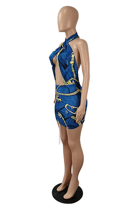 Sexy Fashion Club Backless Printing Mini Dress SH7250