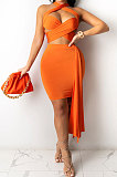 Sexy Bind Chest Wrap Pure Color Skirts Sest XZ5087