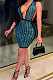 Fashion Sexy Dark V Sleeveless Hot Drilling Mini Dress XZ5081