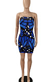 Sexy Trendy Off Shoulder Backless Printing Mini Dress SH7253