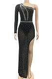 Women Sexy Club Net Yarn Irregular Long Dress XZ5028