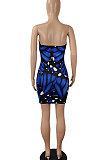 Sexy Trendy Off Shoulder Backless Printing Mini Dress SH7253