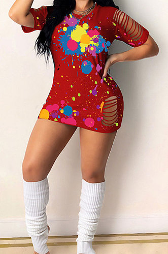 Sexy Printing Inkjet Hollow Out Mini Dress KKY8013