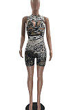 Club Sexy Tight Printing Positioning Burnt Flower Romper Shorts MF6613