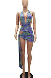 Trendy Sexy Dark V Printing Halter Neck Skirts Sets MR2082