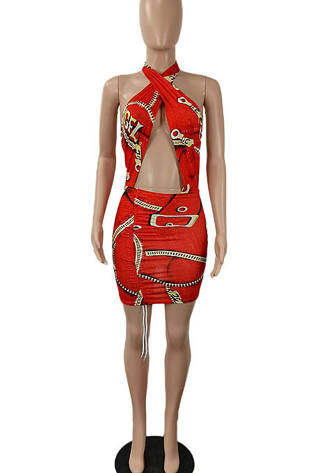 Sexy Fashion Club Backless Printing Mini Dress SH7250