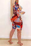 Trendy Coloured Drawing Printing Long Sleeve Casual Romper Shorts XZ5094