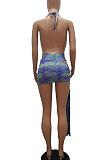 Trendy Sexy Dark V Printing Halter Neck Skirts Sets MR2082