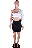 Sexy Fashion Tether Single Arm Sleeve Dew Waist Open Fork Dresses BS1259