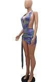 Trendy Sexy Dark V Printing Halter Neck Skirts Sets MR2082