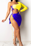 Sexy Fashion Tether Single Arm Sleeve Dew Waist Open Fork Dresses BS1259