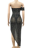 Hot Drilling Net Yarn Chest Wrap Irregular Midi Dress XZ5046